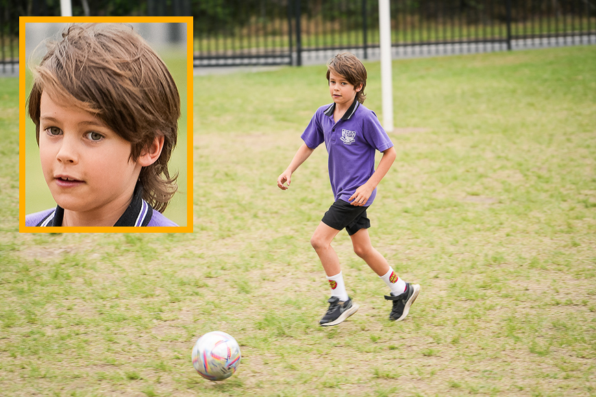 zoom sony lens kid playing soccer