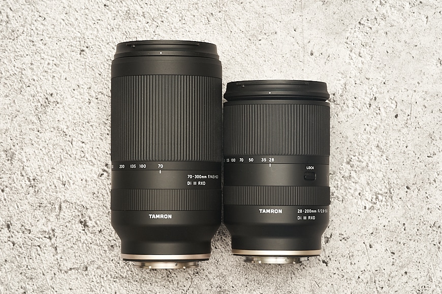 Side-by-side Tamron 70-300mm f/4.5-6.3 Di III RXD and Tamron 28-200mm f/2.8-5.6 Di III RXD