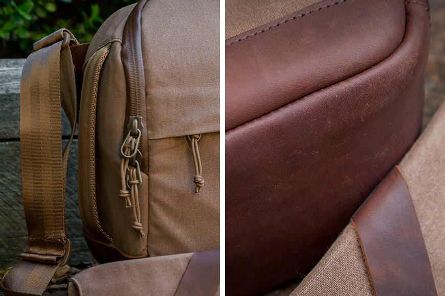 Tastefully designed functional features adorn the outside of the Camera Sling by Clever Supply Co.