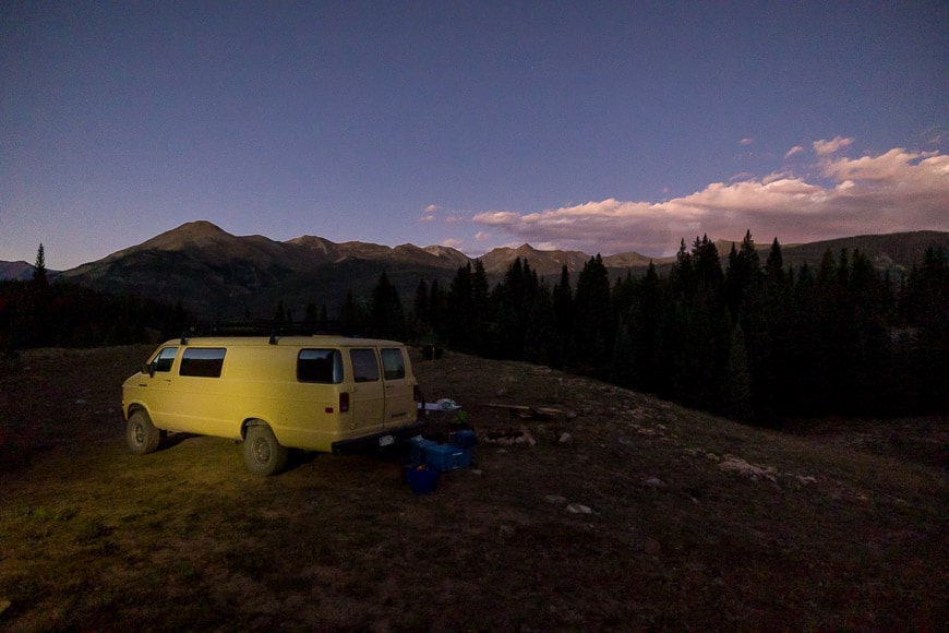 Camping van at dusk