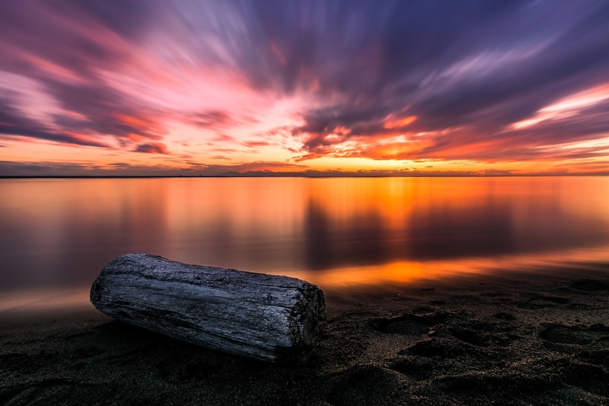 long exposure shot on a beach during sunset