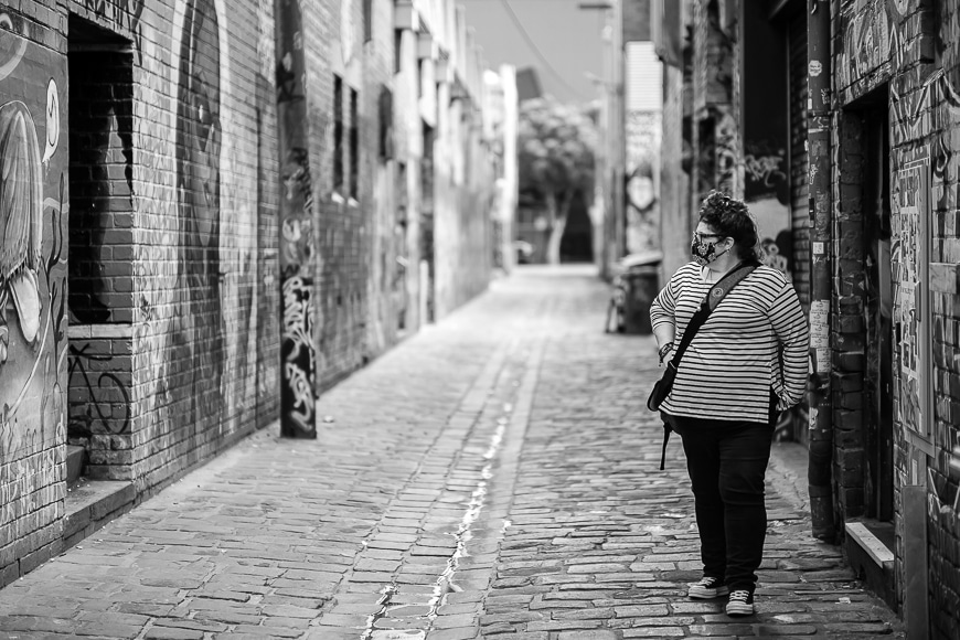 Black and white melbourne laneway