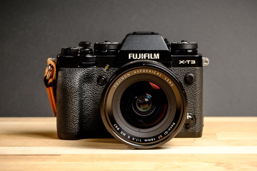 The Fujifilm XF 16mm f/1.4 front on
