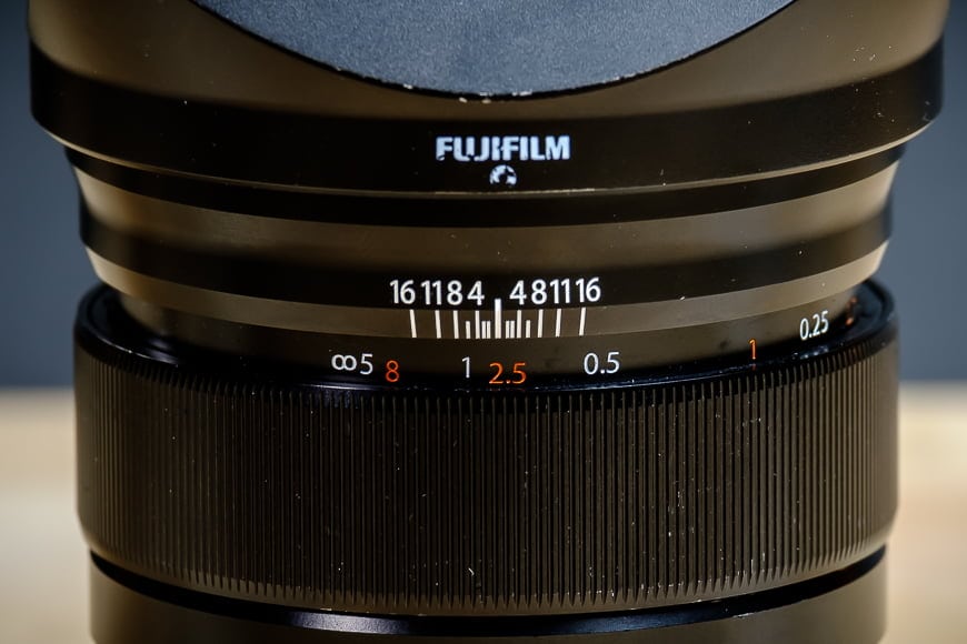 A clutch pull manual focus ring makes adaptive focusing easy with the Fuji XF 16mm f/1.4
