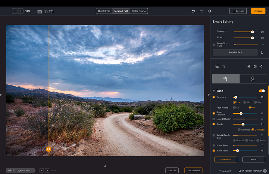 Dirt road landscape screenshot in Radiant Photo