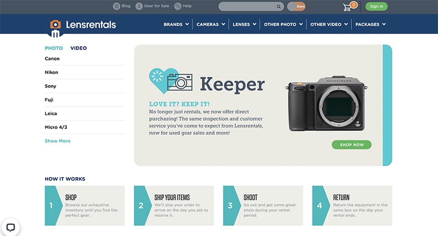 LensRentals website